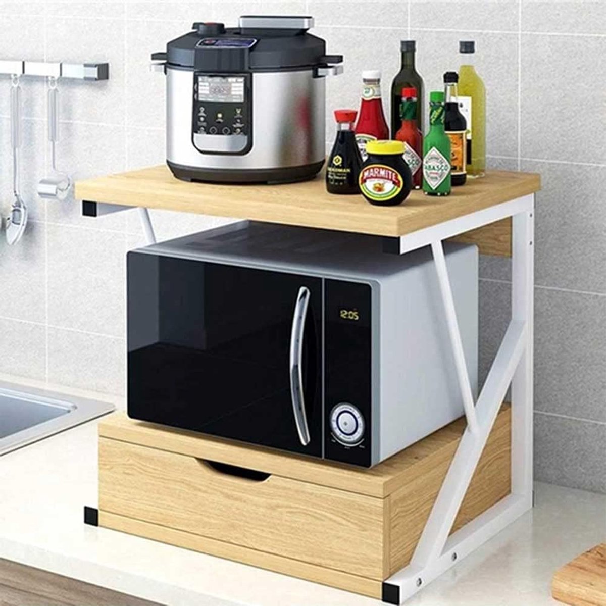 Microwave rack - 54 x 35 x 50 cm - Metaal Hout Walnoothout - Eik