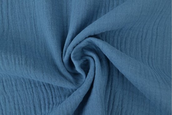 10 mètres de tissu mousseline op rol - Bleu acier - 135cm de large - Double gaze op rol