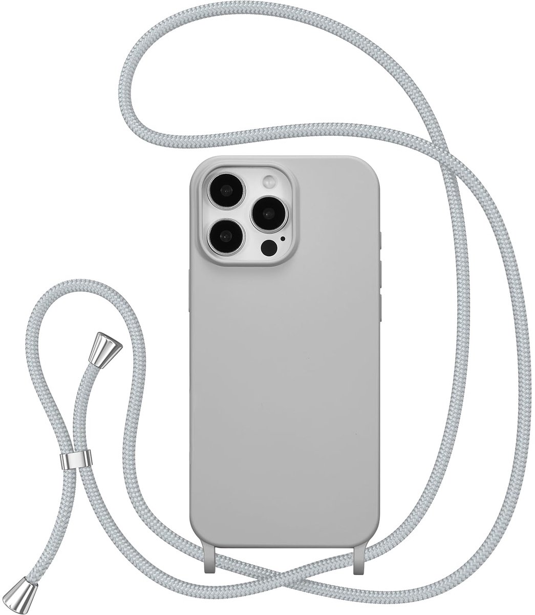 Telefoonhoesje geschikt voor Apple iPhone 15 – Crossbody Case met Verstelbare Band – Grijs