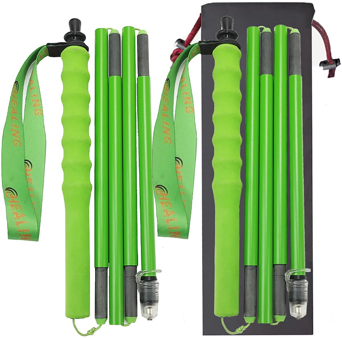 OKHEALING Hoogwaardige trekkingstokken van koolstofvezel, 1 paar, opvouwbaar in 5 delen, lichtgewicht en sterk, met gewrichtsbescherming, geschikt voor wandelen, trekking en bergbeklimmen (groen, 130)