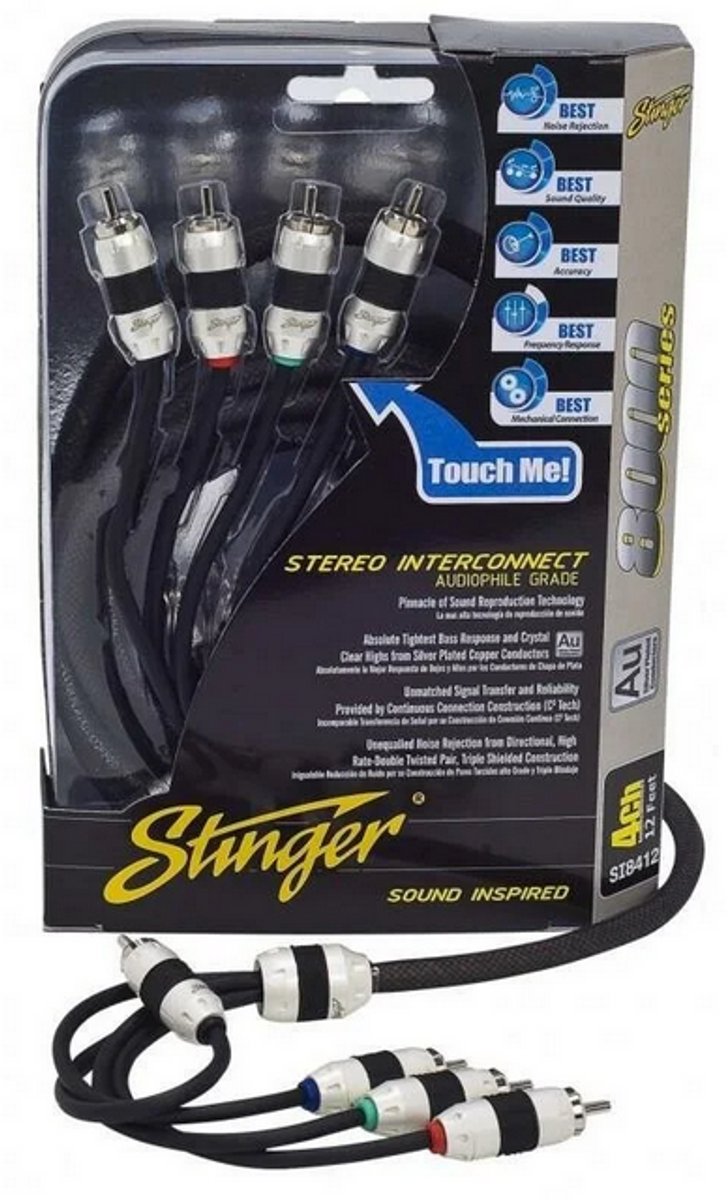 Stinger 8000 3.7M 4 kanaals RCA cable ( 12ft ) Audiophile Grade SI8412 Cinch / Tulpkabel 3.7 Meter