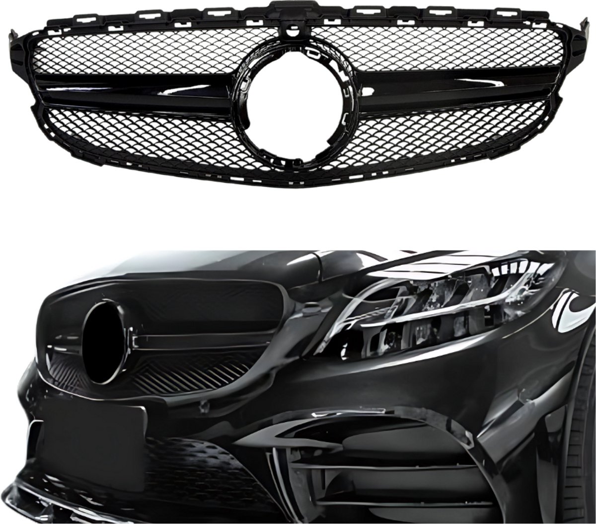 Mercedes C Klasse W205 Facelift (2018-2021) AMG Look Style Grill Glans Zwart