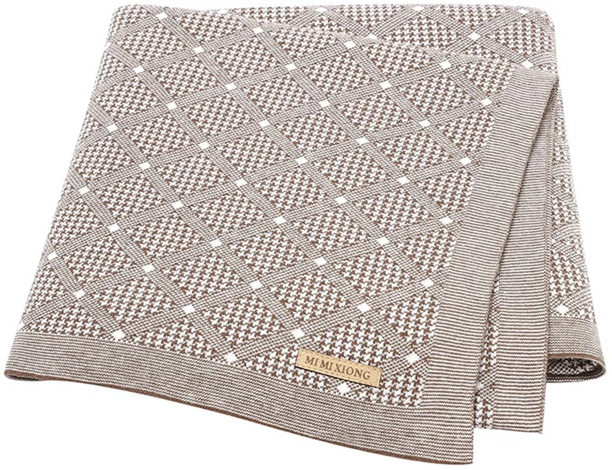 IL BAMBINI bruine babydeken met ruitpatroon - 100% katoen extra zacht 100x80cm - Pluisvrije deken - babydekentjes voor wieg of ledikant - kraamcadeau