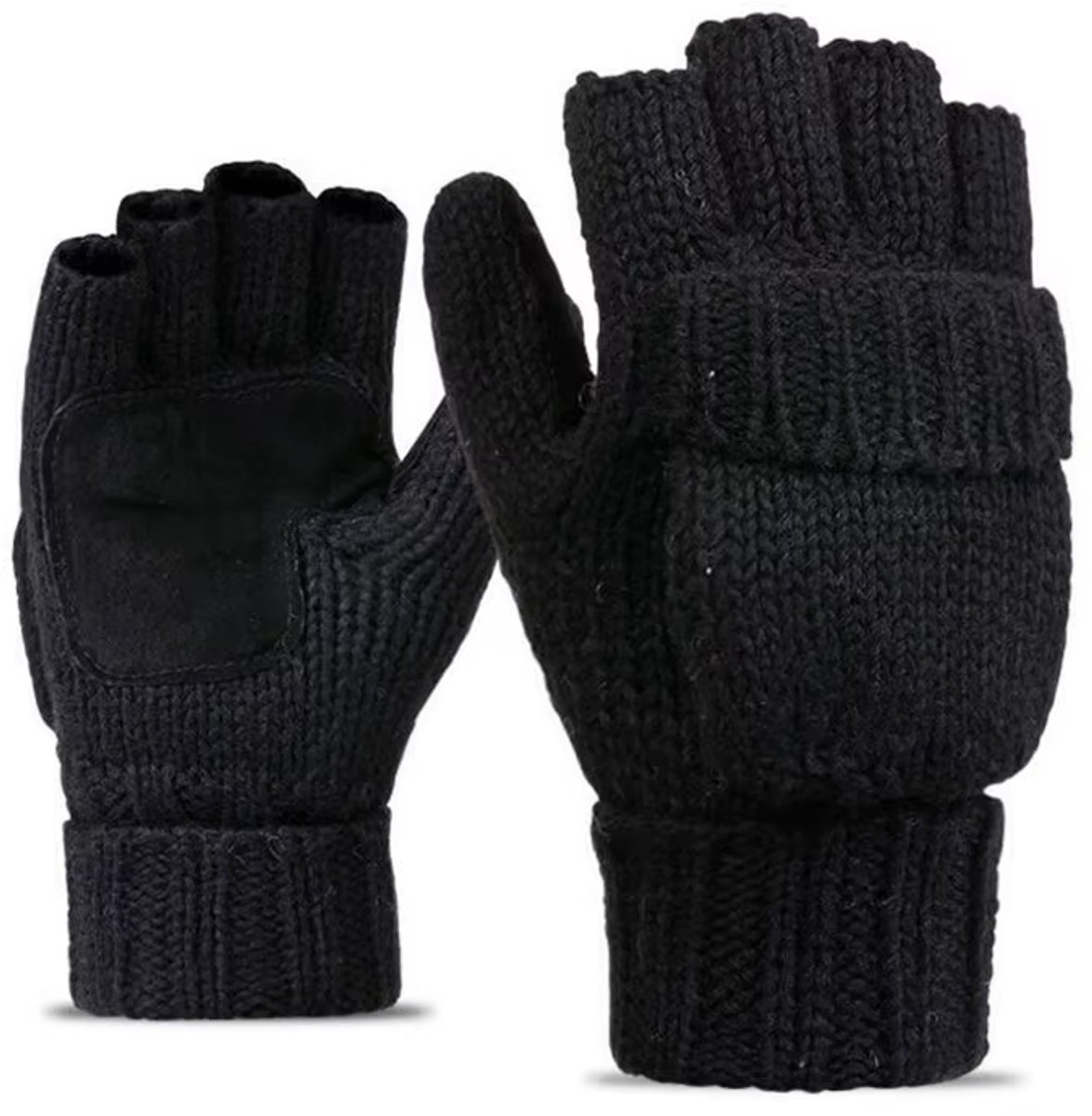 Unisex Gebreide Vingerloze Handschoenen met Omslag – Warme Winter Handschoenen Heren van Wol | Dikke Halve Vinger Flip Wanten, Touchscreen, Thermo Handschoenen voor Fietsen & Buiten