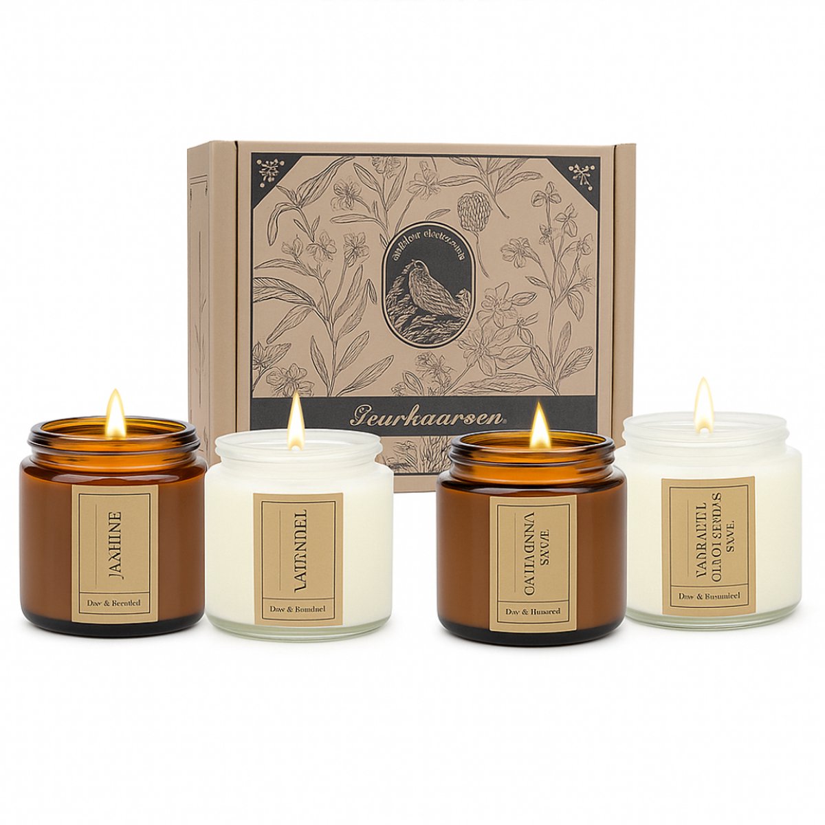 Geurkaarsen - Sojakaarsen - Aromatherapie Kaarsen - Cadeauset - Kaarsen Geschenken Voor Vrouwen - Lavendel Geurkaarsen - Rozen Geurkaars - Stressverlichting Kaarsen - Wellness Cadeau - Glazen Pot Kaarsen - Yoga Bad Relax - 4 Stuks 3,5 oz