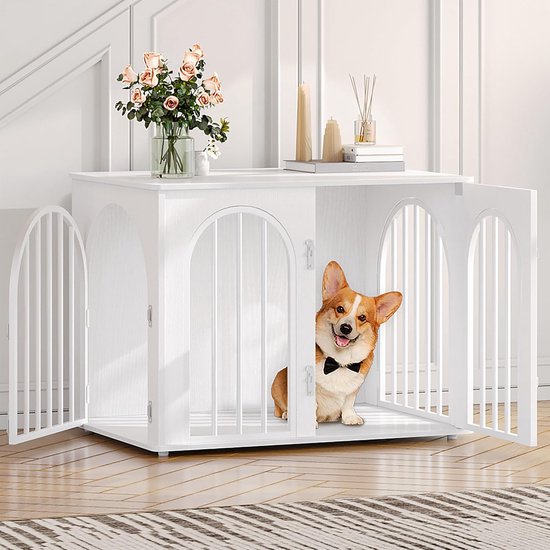 BingoPaw Hondenkooi XL – Meubelstijl Van MDF En Metaal, 3 Deuren, Uitneembare Bak, 78x56x65 Cm, Voor Honden Tot 18 Kg