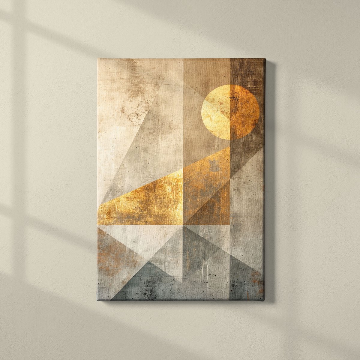 Abstracte Geometrische Kunst - Goud & Beton Effect - CANVAS - 70x50cm