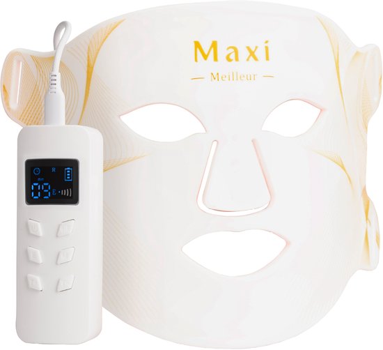 Masque LED Maxi Meilleur® - Série Nova - Thérapie par lumière rouge - Masque Face LED blanc - Appareil de rajeunissement de la peau du visage - Thérapie par lumière rouge - Thérapie infrarouge - Masque au collagène - Masque facial LED