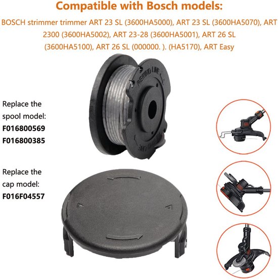 4 stuks Spoelen - Strimmerdraad vervangende spoel en lijn - compatibel met Bosch ART 23 SL ART 26 SL - grastrimmer F016800569 F016800385 — afbeelding 3