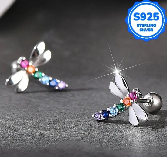 Kleurrijke Libel Oorbellen – 925 Zilver, Elegant & Hypoallergeen