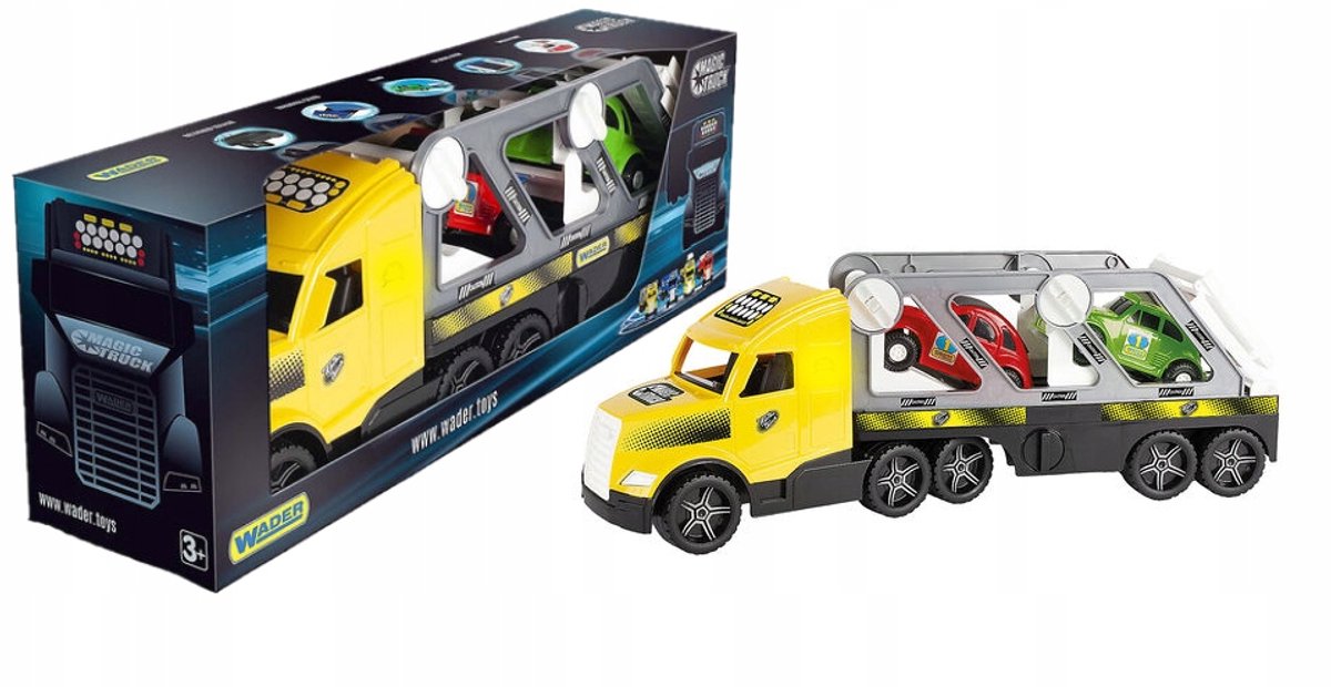 Wader Magic Truck Mega Vrachtwagen met 2 Retro Autootjes (79cm)