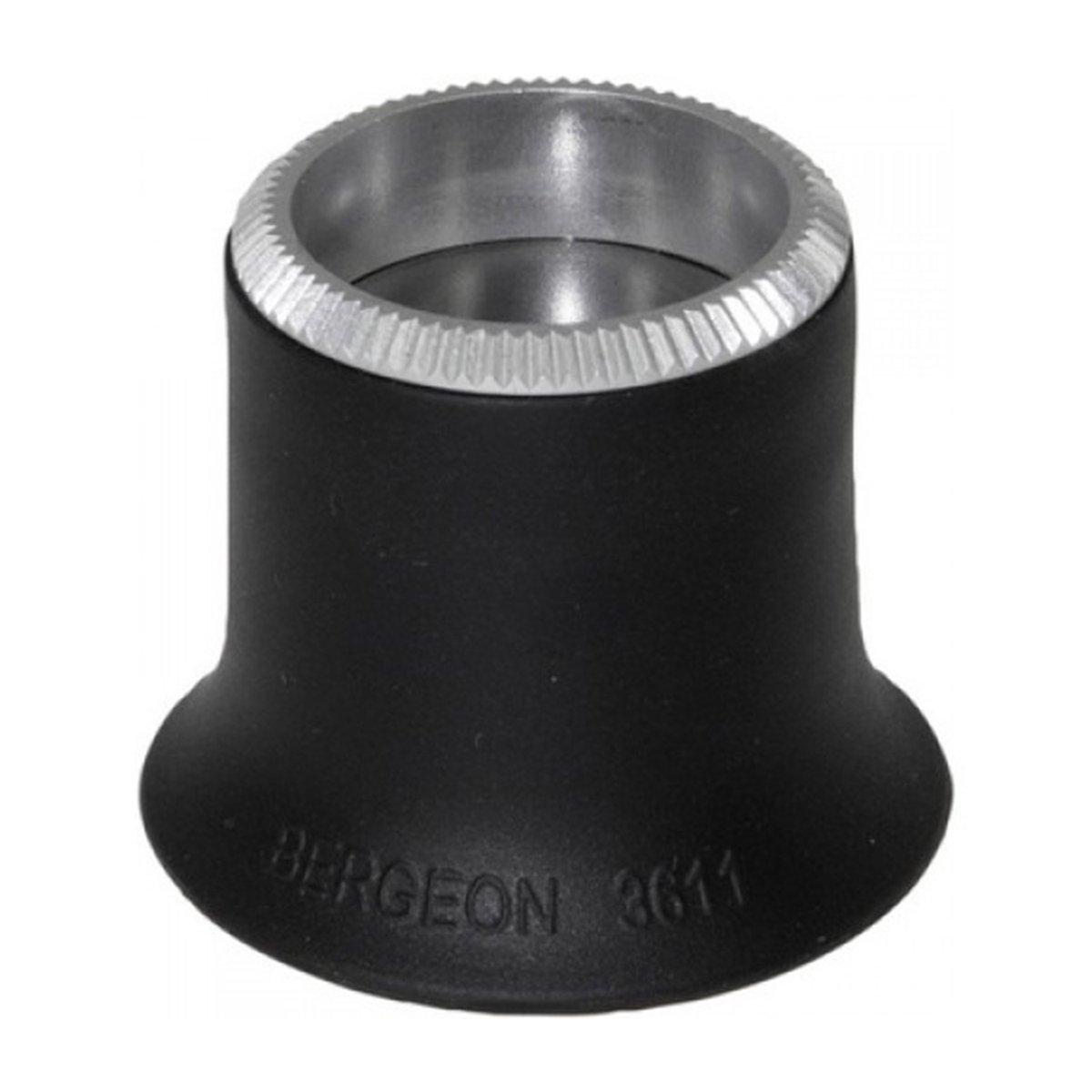 Bergeon 3611-N-1.5 vergrootglas, 6,7x vergroting, ergonomisch, modern, zacht rubber, zwart, met geschroefde aluminium ring