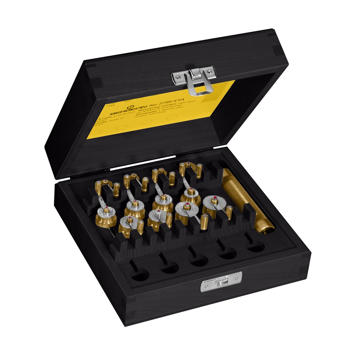 BERGEON 2795-ETA - Voor alle gangbare ETA-kalibers met rechtsdraaiende opwinding - Hoort in elke horlogemakersgereedschapstas - Zwitserse kwaliteit - Inclusief houten etui - 202814