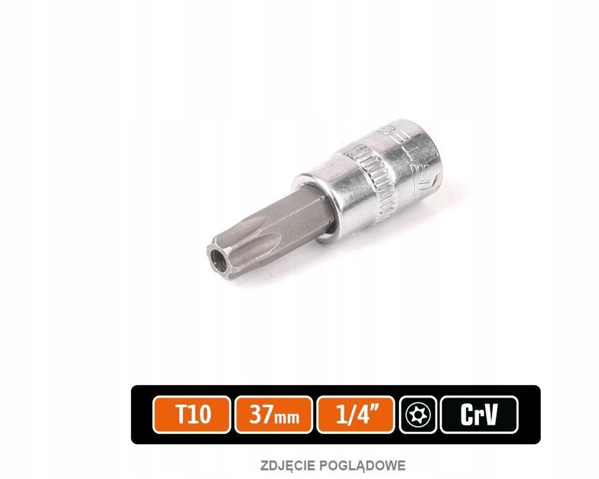 Dopsleutel Torx T10 1/4" met gat, 37mm