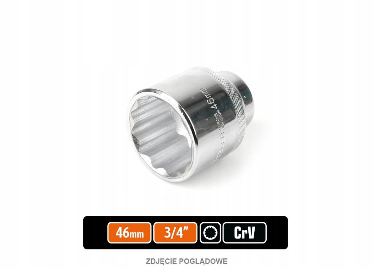 Dopsleutel 3/4" twaalfkantig 46 mm CRV staal
