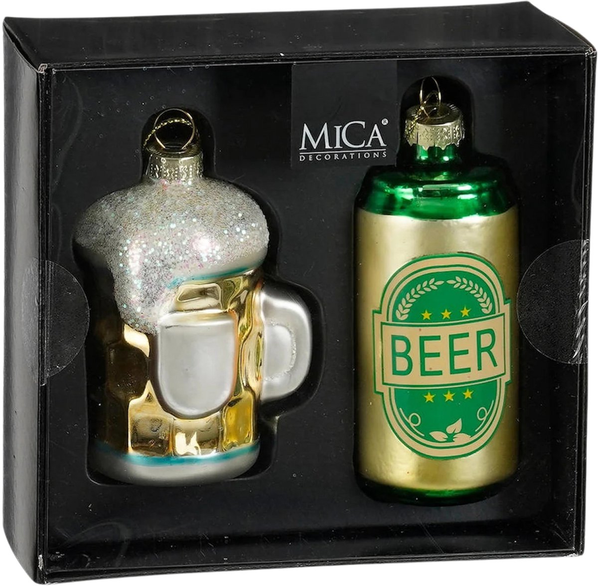 Mica Decoration Mica Kerstornament Set Bier Groen