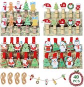 KATELUO 50 stuks kersthouten clips mini hout handwerk wasknijpers foto papier pen handwerk clip kerstboom sneeuwvlok rendier handschoenen foto's opmerking Clips-A