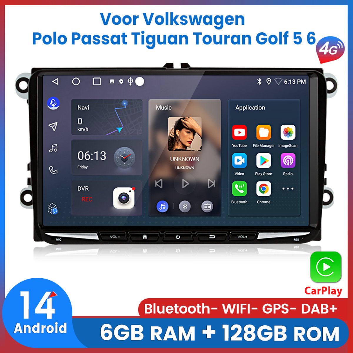 Awesafe Autoradio - Carplay Geschikt Voor Volkswagen Polo Passat Tiguan Touran Golf 5 6 - 2003 t/m 2014 - 9 INCH - Draadloos Apple Carplay en Android Auto - 6GB + 128GB - 8-Core V1PRO - GPS Navigatie 4G WiFi - Bluetooth & Wifi