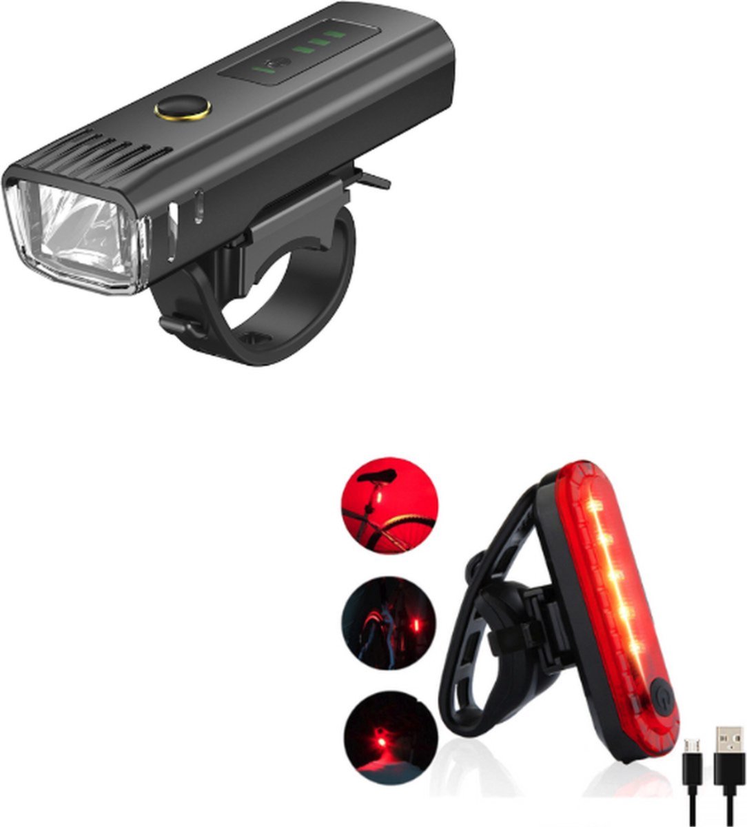 ZenXstore Fietsverlichting Set USB Oplaadbaar – LED Voorlicht & Achterlicht – 250 Lumen – Waterdicht – 4 Lichtstanden