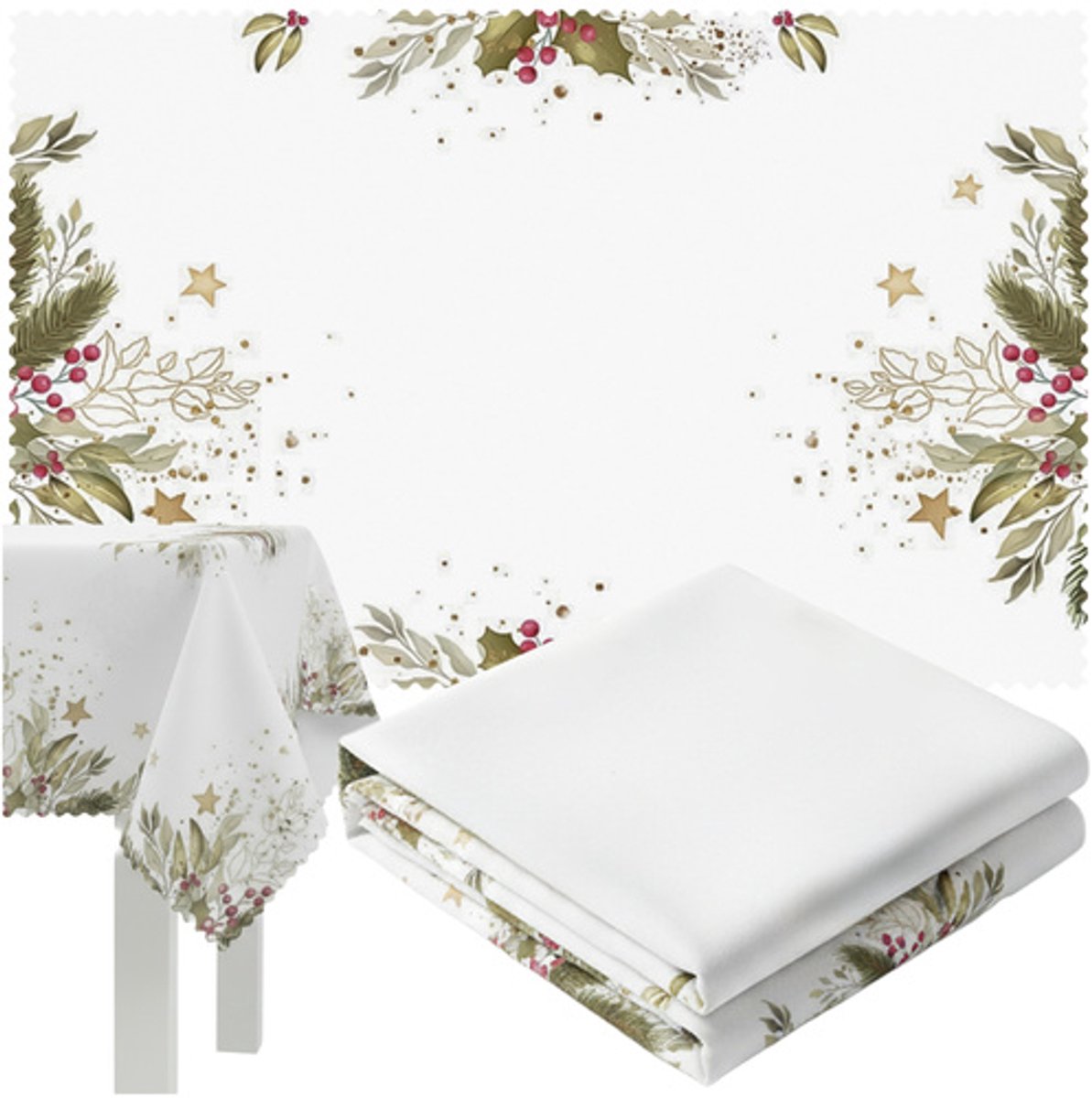 MOZY® - Herbruikbaar Tafellaken - 220 x 140 cm - Wit - Tafelkleed Kerst - Wasbaar - Kerstmis