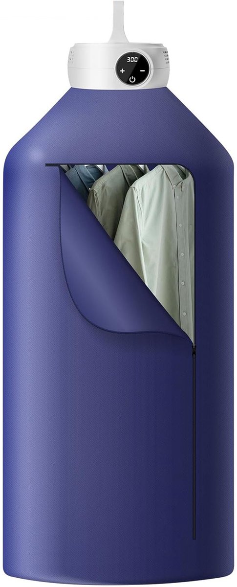 Uten Draagbare Elektrische Droger Gr889 - Ophangbaar Design - Warmtepompdroger - 600 W - Timer 0-300 Min - Mini Wasdroger - Tot 3kg Wasgoed - Hoogte 100 cm - Blauw
