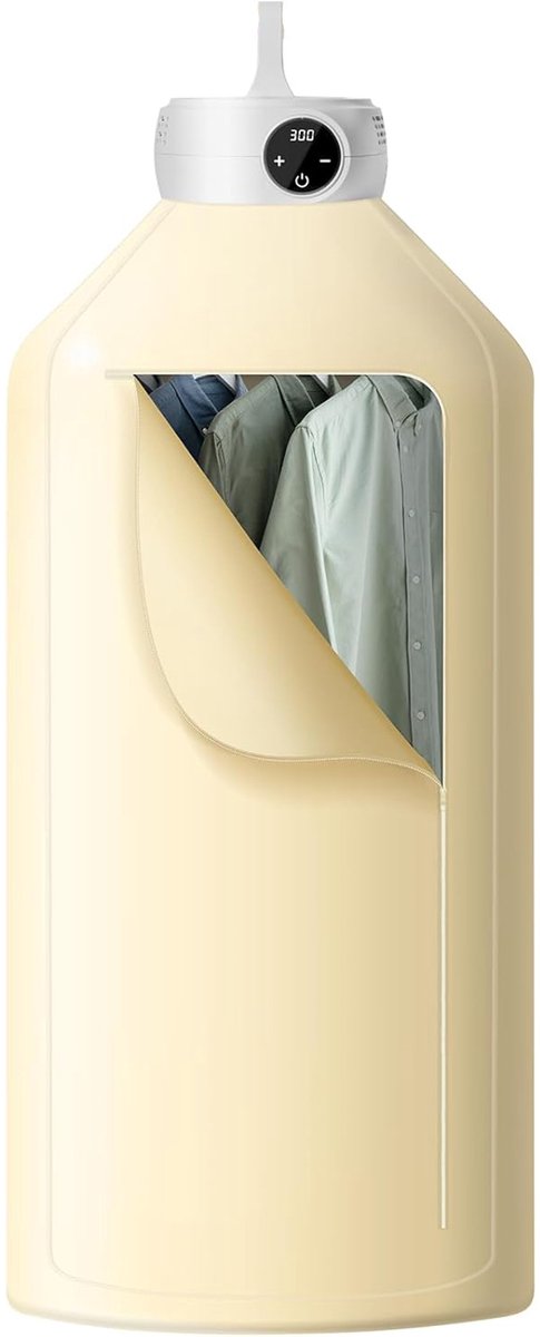 Uten Draagbare Elektrische Droger Gr889 - Ophangbaar Design - Warmtepompdroger - 600 W - Timer 0-300 Min - Mini Wasdroger - Tot 3kg Wasgoed - Hoogte 100 cm - Beige