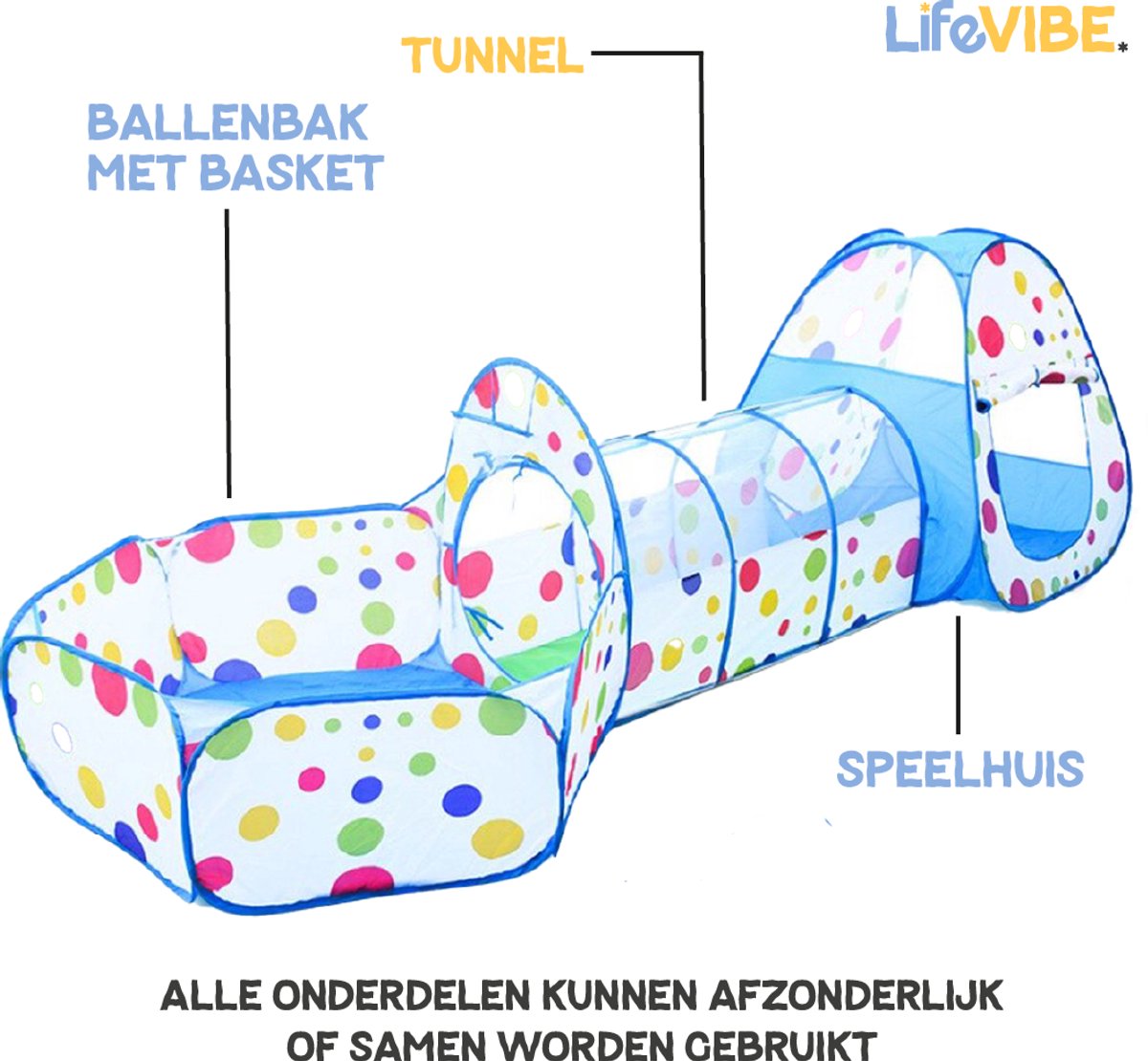 LifeVibe® Speeltent met Tunnel Blauw - Kruiptunnel - Kindertent - Binnen en Buiten - Pop Up Tent — afbeelding 5