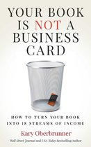 Boekomslag: "YOUR BOOK IS NOT A BUSINESS CARD". Een zilveren prullenbak met een oranje kaartje erin.