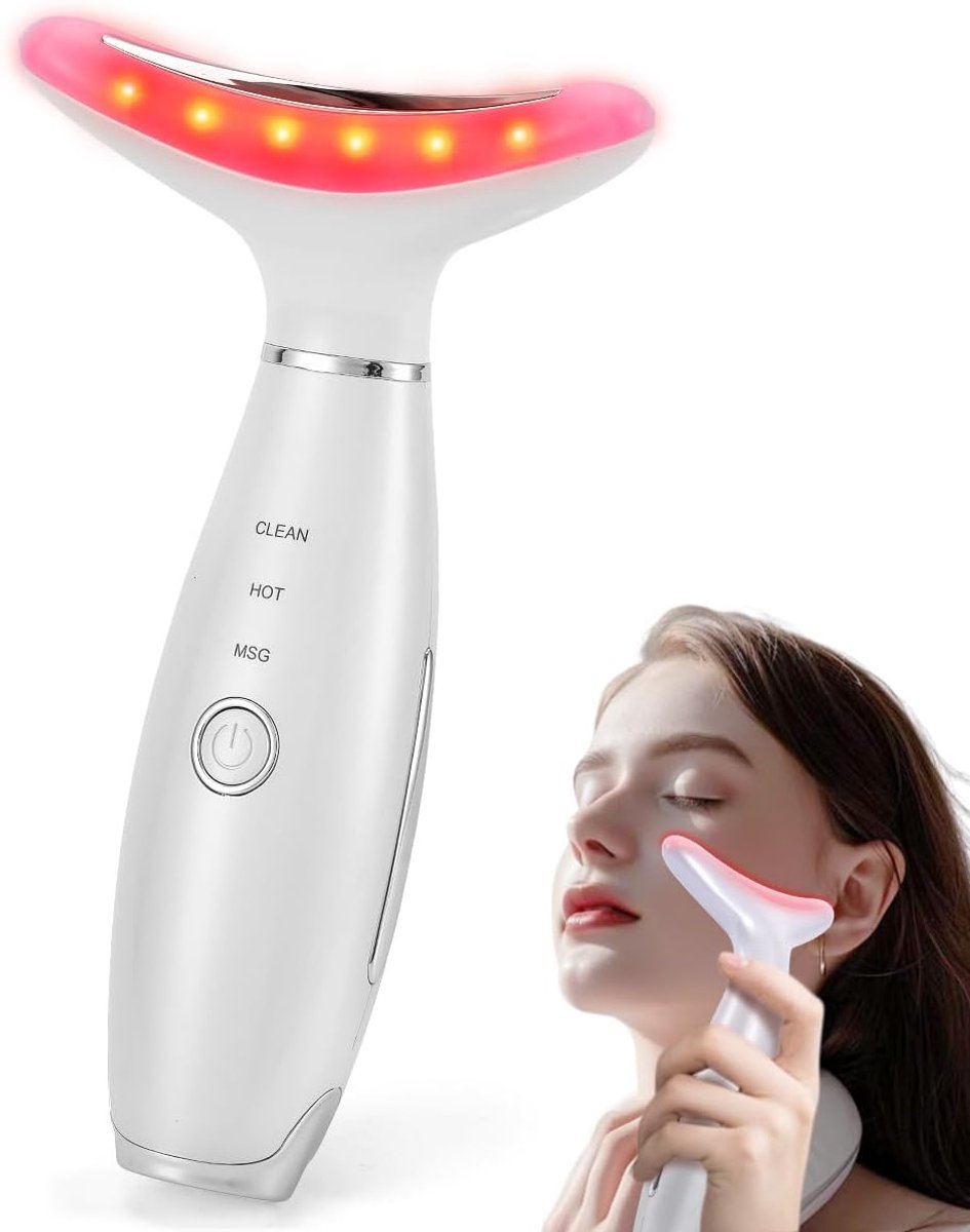 Anti-rimpel gezichtsmassageapparaat - roodlichttherapie voor gezicht en hals, modelleertool met 7 kleuren, gezichtsverzorgingstool voor thuis (wit)