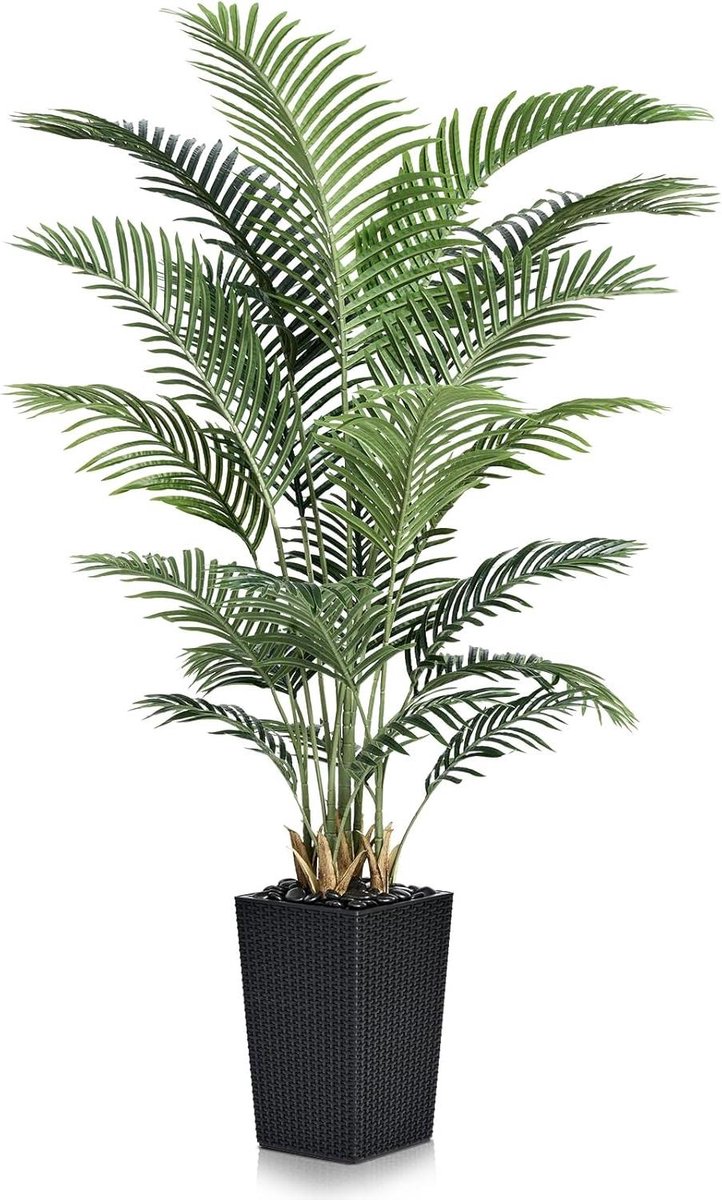 Provento Kunstpalm 180 cm voor binnen en buiten - Realistische kunstboom groot zwart - UV-bestendige kunstplant met vierkante pot voor woonkamer kantoor tuin Groen