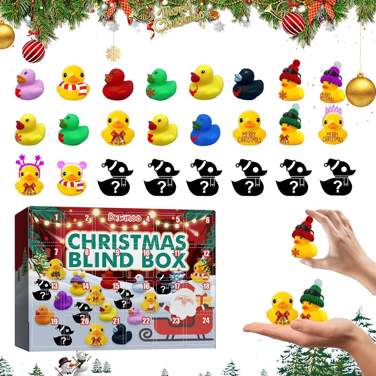 2025 Kerst Badeend Adventskalender - Adventskalender - Rubber Duck Kerst Aftelkalender 24 Dagen - Kerst Aftelkalender - Cadeaus voor Jongens en Meisjes - Kerstfeest Gunsten