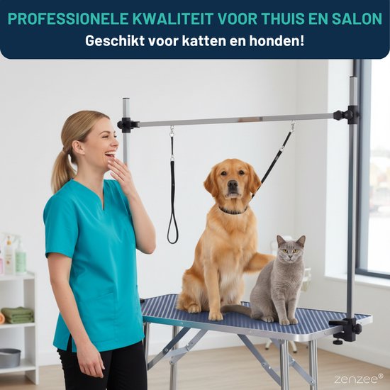 Zenzee® Trimtafel - Trimtafel voor honden en katten - Hondentrimtafel - Dubbele aanlijnoptie - 100Kg draagvermogen - Werkblad 107 x 60cm