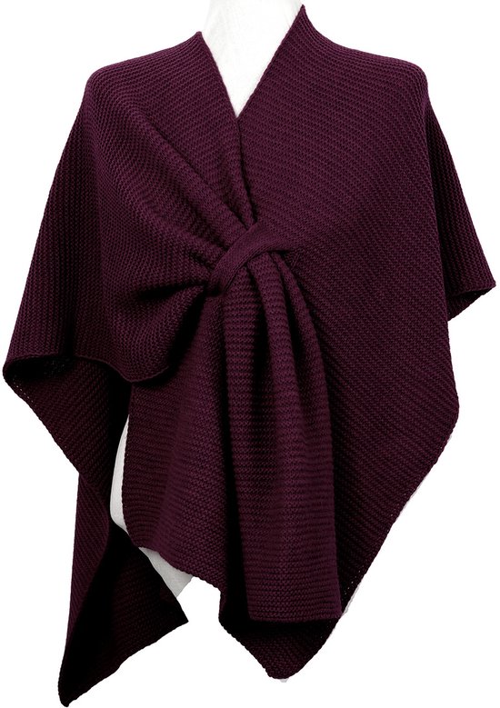 Estella poncho- Accessories Junkie Amsterdam- Damens- Sjaal met lus- Gebreid- Lichtgewicht- Polyacryl blend-Omslagdoek- Cape-onesize- Cosy chic-Effen- Stola- Bordeaux Rood