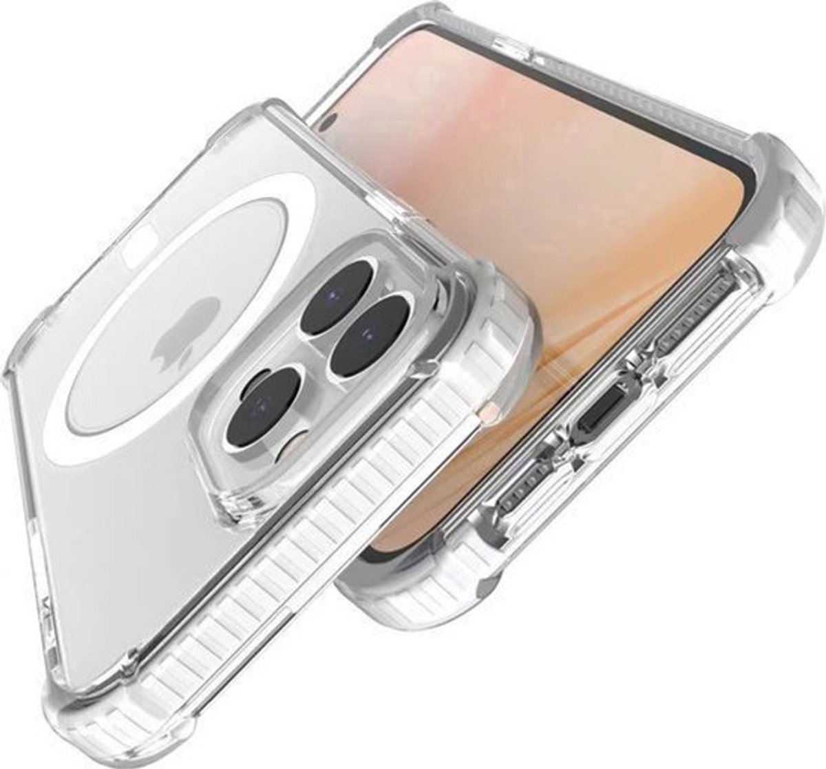 Premium Magnetische Anti-Shock Siliconen Back Cover – Geschikt voor iPhone 17 – Transparant met Witte Randen – Verhoogde Camerabescherming – MagSafe Compatibel – Anti-Yellow Hoesje
