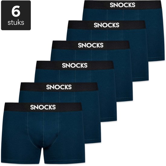 Zes blauwe boxershorts van SNOCKS met een zwarte tailleband.