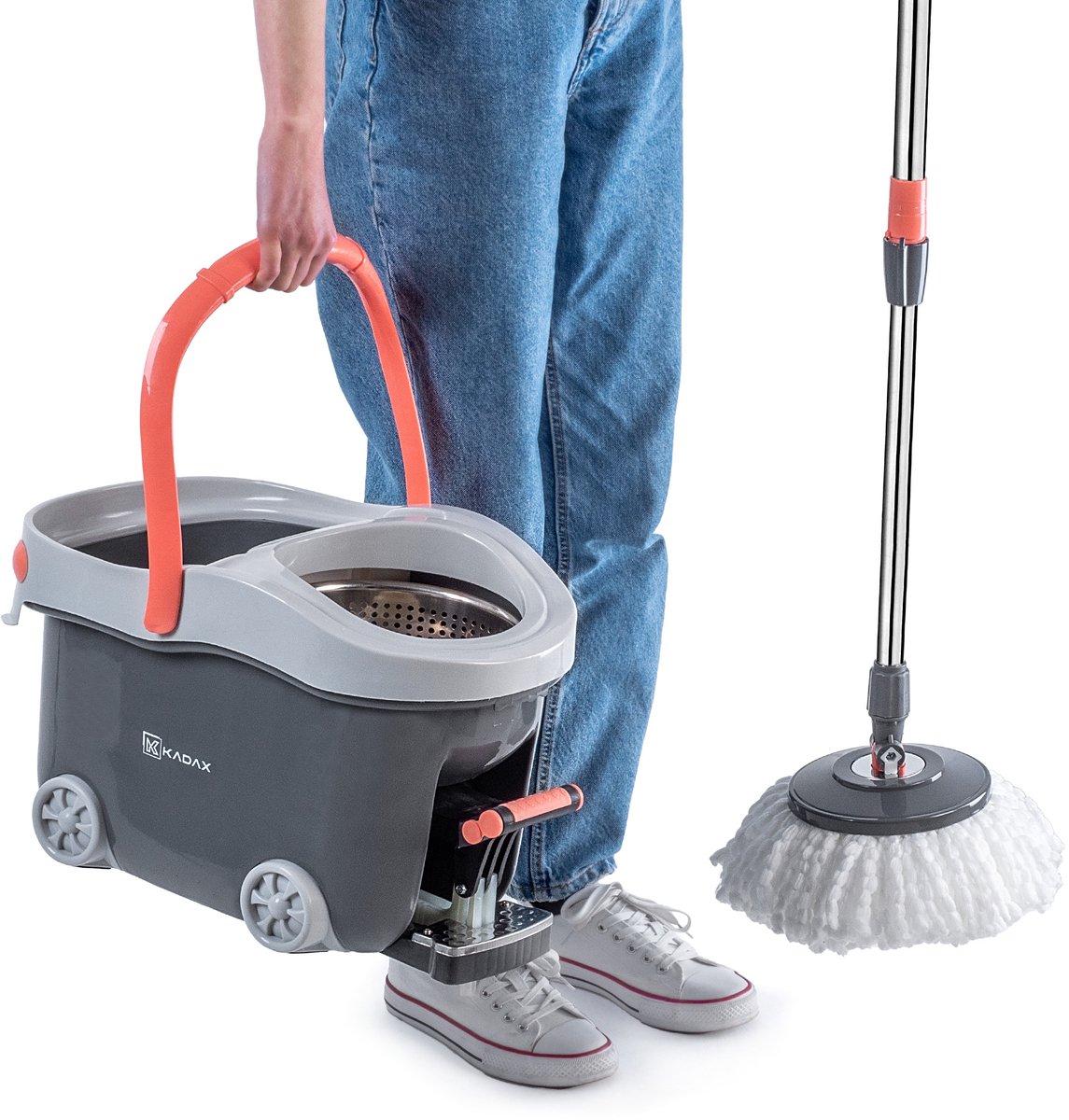KADAX Roterende Mop met Emmer 12L Roterend met Wringer Ronde Telescoopsteel thumbnail 5