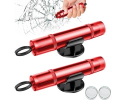 Ruitenbreker - 2 stuks - gordelsnijder - Veiligheidshamer - draagbare nooduitgang voor in de auto 2-in-1 noodruitenbreker - Auto-ontsnappingstool - Vluchtveiligheidshamer - Autoruitenbreker - Inclusief testglas en kleefhouder - Rood