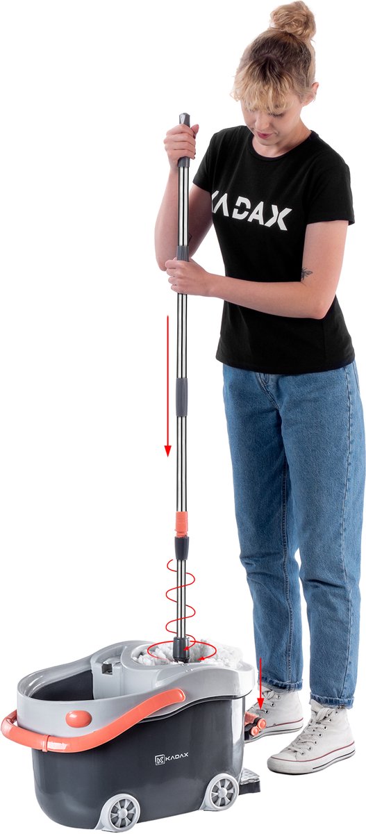 KADAX Roterende Mop met Emmer 12L Roterend met Wringer Ronde Telescoopsteel thumbnail 4