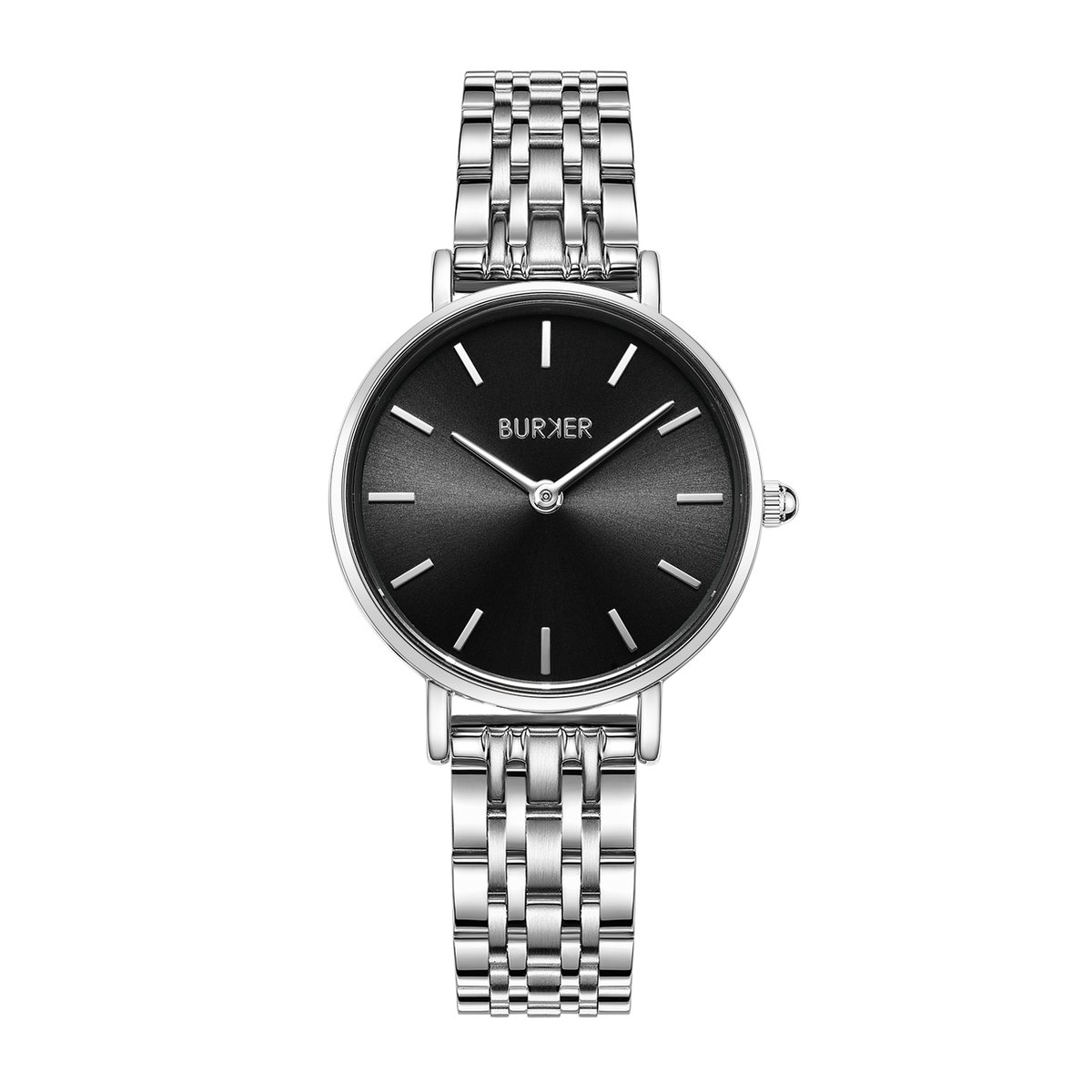 BURKER Ruby Petite Horloge Dames - Rond - Zilver Zwart - Schakelband - 28 mm