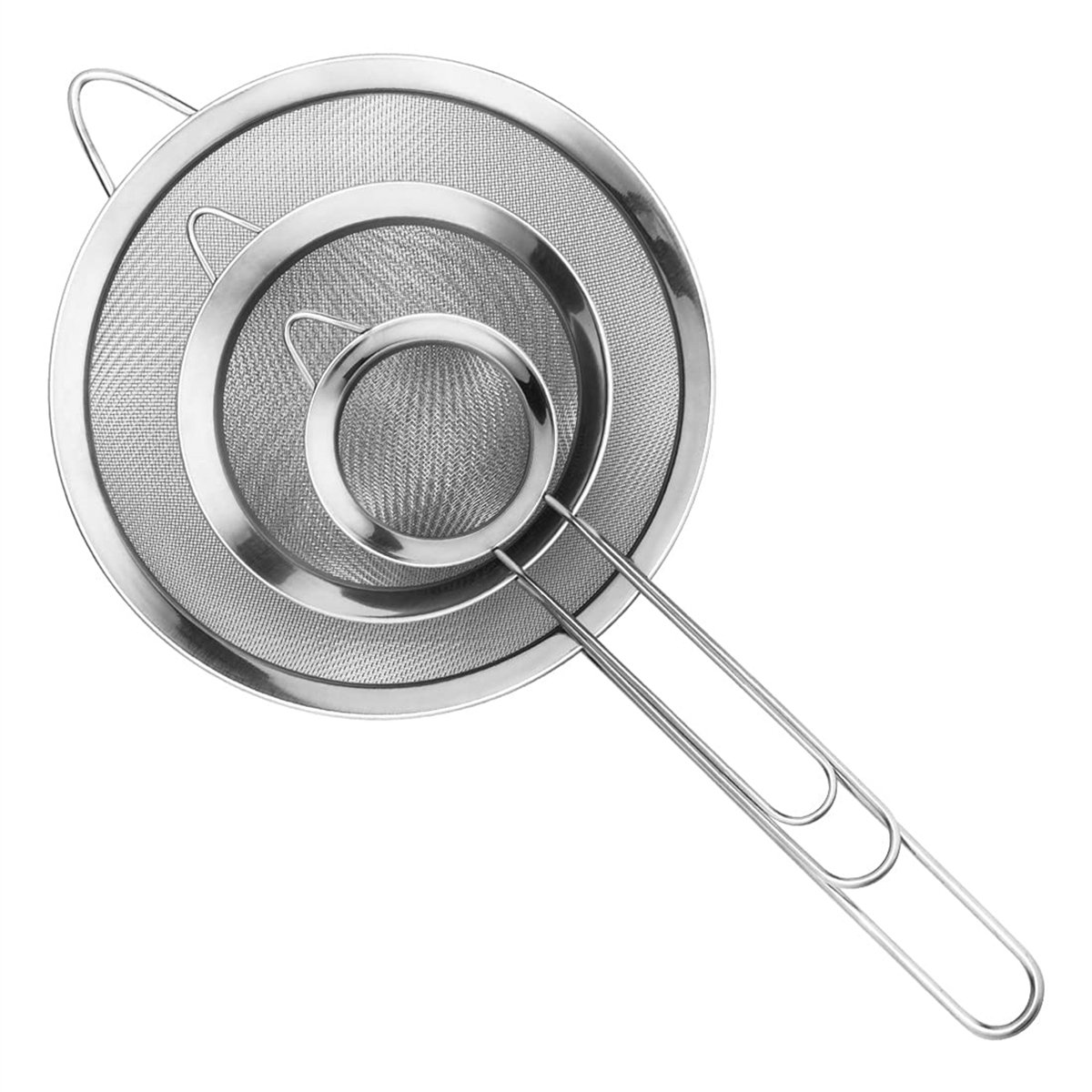 Ynkkvre-Set van 3 Keukenzijven 7/12/18 cm – 304 Roestvrijstalen Fijne Zeefset – Keukengerei voor Bakken, Koken, Bloem, Eiwitscheiding, Sap en Meer