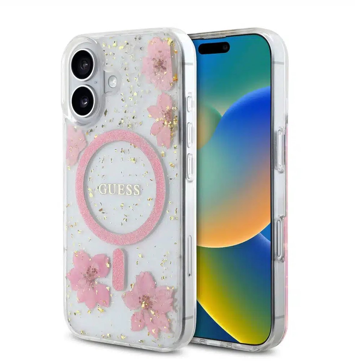Guess – Backcover iPhone 16 – Magsafe - Resin Flowers Design - Roze