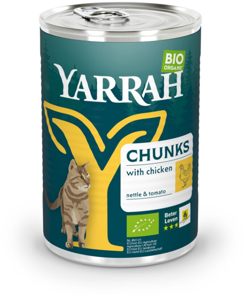 12x Yarrah Bio Kattenvoer Chunks Kip 405 gr