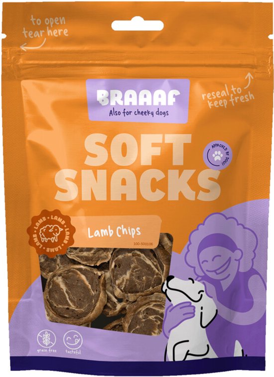 Braaaf Chips Hondensnack Lam Steak - Vis - 10 x 85 gr - Voordeelverpakking