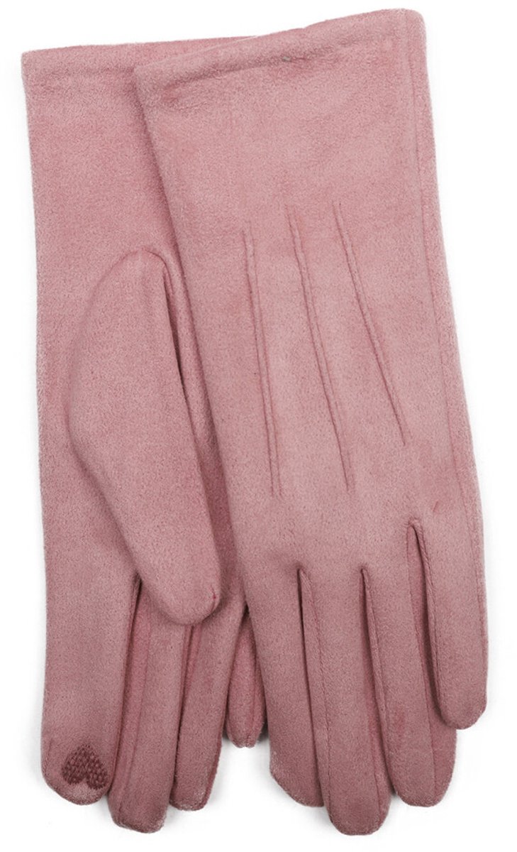 Stevige faux suede dames handschoenen Tabea-touchscreenfunctie-effen roze