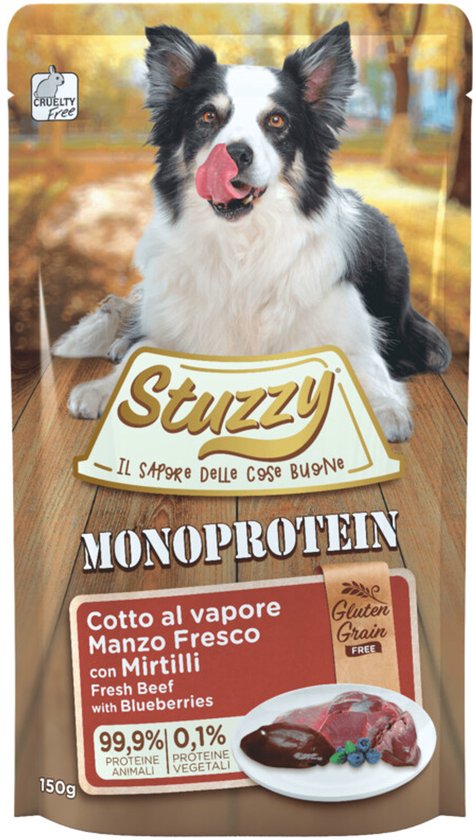 Stuzzy Hondenvoer Monoprotein Graanvrij Rund - Bosbes - 12 x 150 gr - Voordeelverpakking