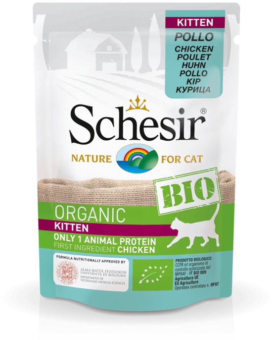 Schesir Kattenvoer Kitten Bio Kip - 16 x 85 gr - Voordeelverpakking