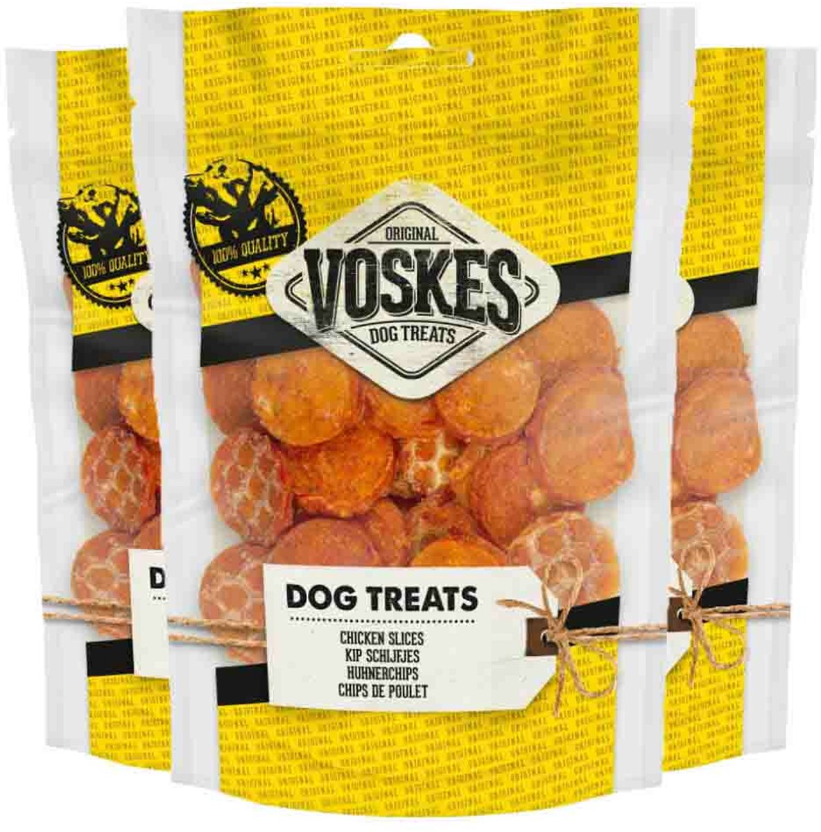 Voskes Hondensnacks Kip Schijfjes - 3 x 100 gr - Voordeelverpakking