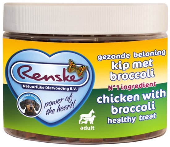 Renske Gezonde Beloning Mini Hartjes Hondensnack Kip & Broccoli - 300 gr
