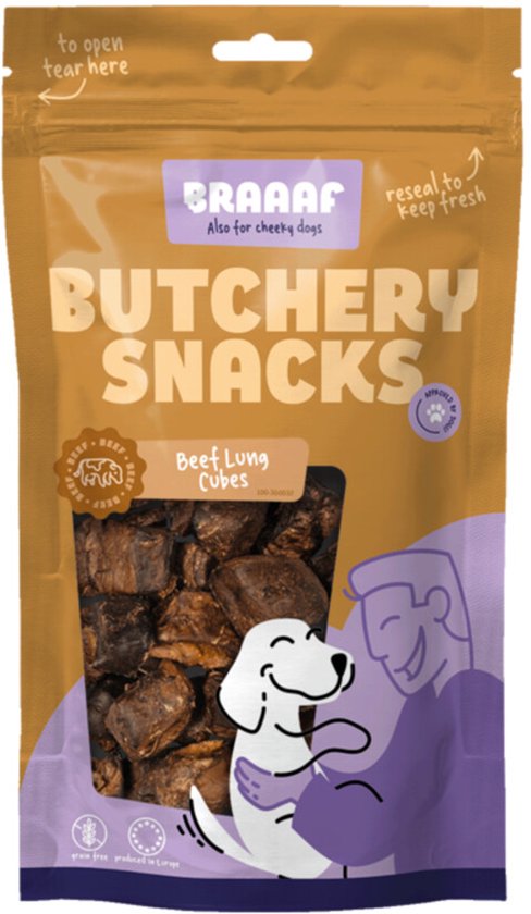 Braaaf Butchery Beef Lung Cubes Hondensnack - 10 x 85 gr - Voordeelverpakking