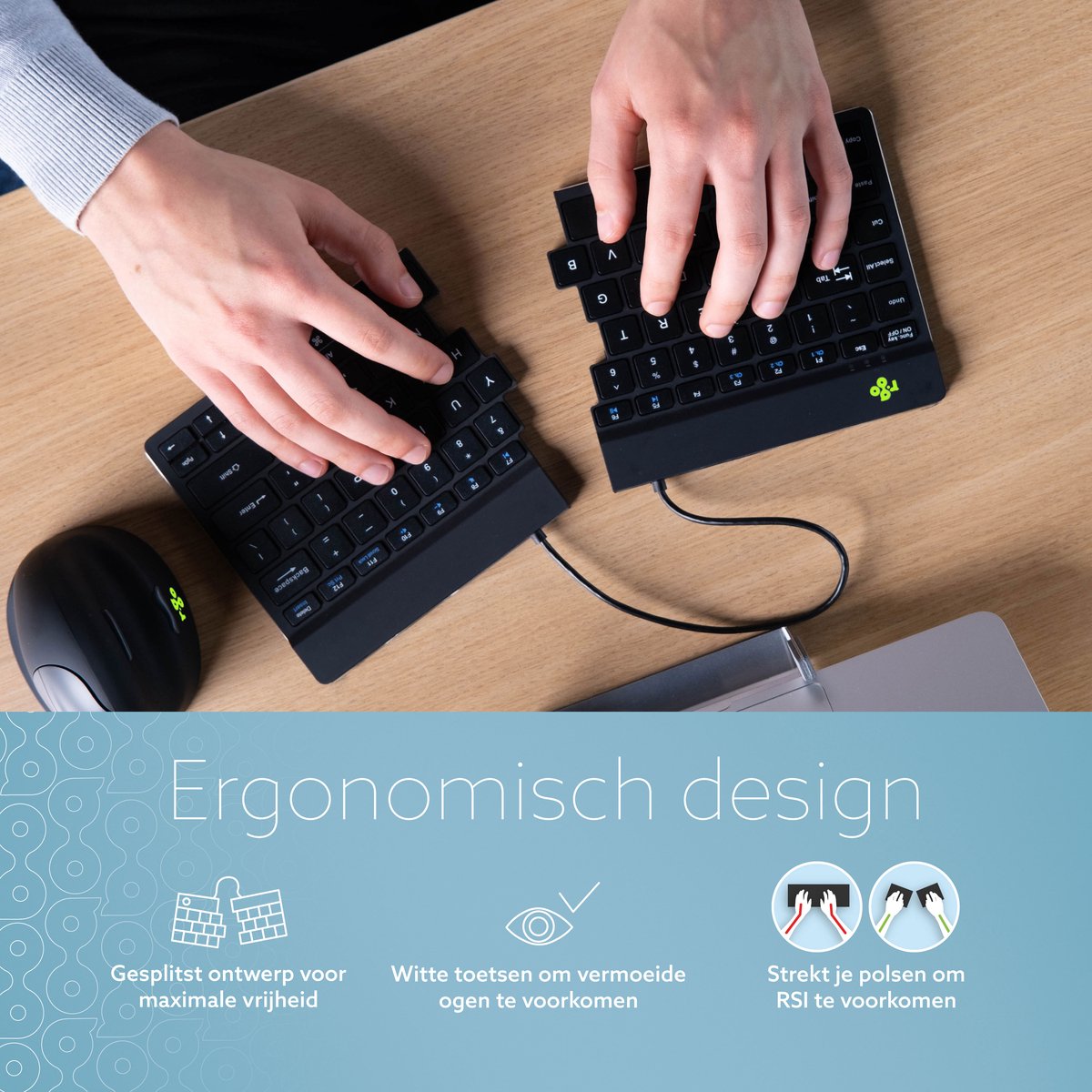 R-Go Split Ergonomisch Toetsenbord Bluetooth Wit thumbnail 3